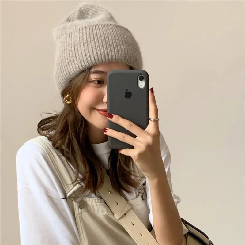 Winter Angola Rabbit Fur Knitted Beanies