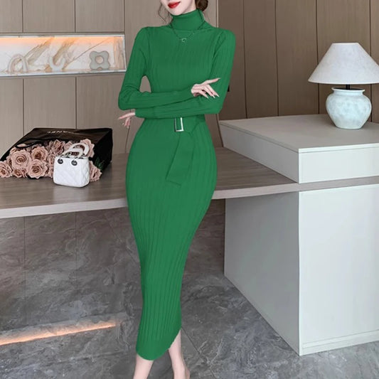Maxi Dress 2024 Autumn Winter Turtleneck Sweater Dress
