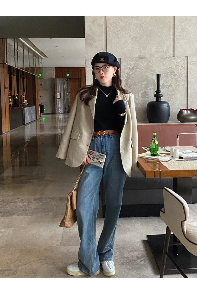 Autumn Winter Mock Neck Women Sweater Vintage