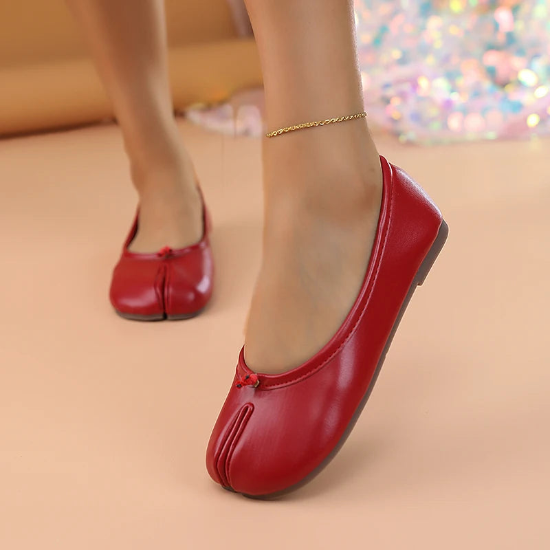 2025 Women's Leather Toe Separator Loafers Flat