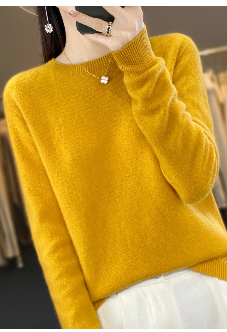 Wool Round Neck Top Fashion Versatile Knitted Loose Long Sleeve