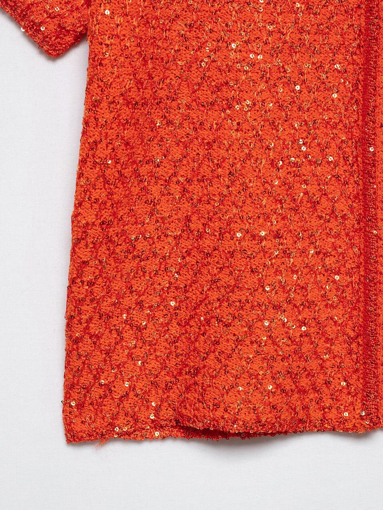 Simple Bead Decoration Round Neck Short Sleeve Knitted Top
