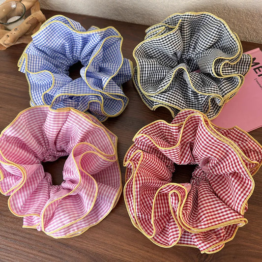 Retro Colorful Lattice Ruffles Hair Scrunchies Headbands