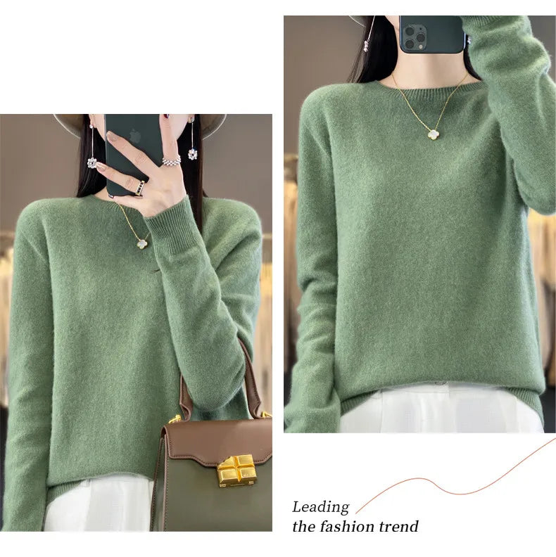 Wool Round Neck Top Fashion Versatile Knitted Loose Long Sleeve