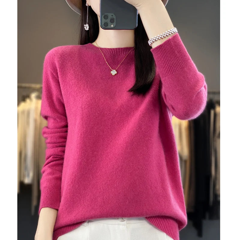 Wool Round Neck Top Fashion Versatile Knitted Loose Long Sleeve