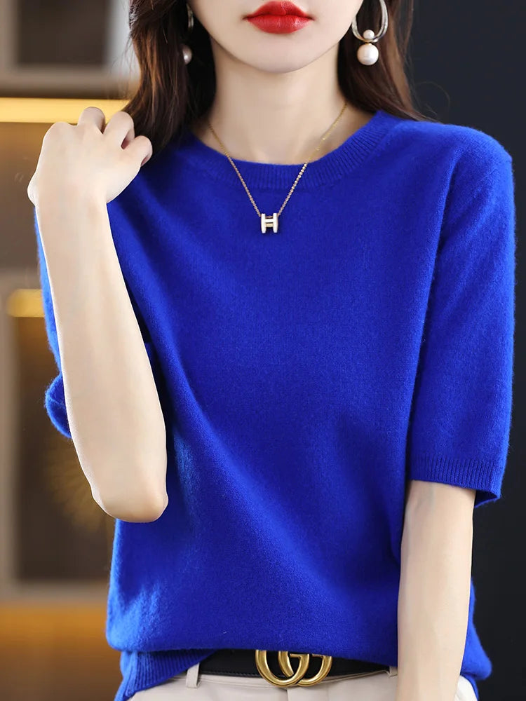 Merino Wool Short Sleeved Women's Sweater