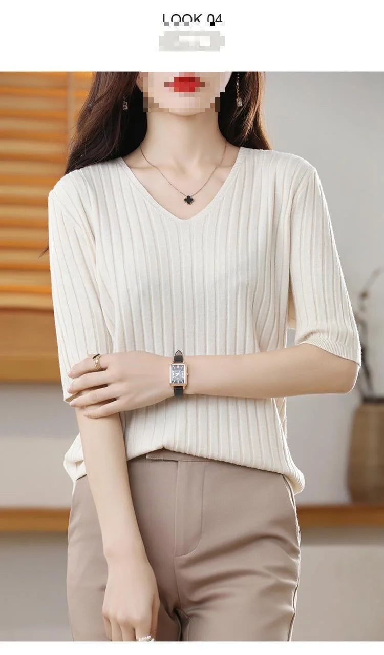 Women's V-neck Short-Sleeved Exquisite Cashmere