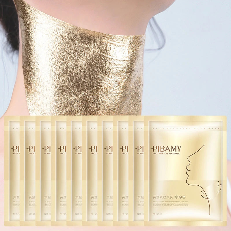 10pcs Gold Firming Neck Mask Moisturizing Nourishing Brightening Hydrating Neck skincare
