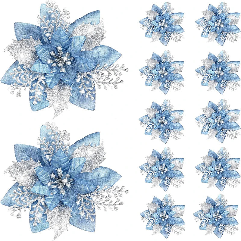 10/5/1pcs 14.5cm Glitter Artifical Christmas Flowers  Christmas Tree Decoration Happy New Year Ornaments Xmas Fake Flowers natal