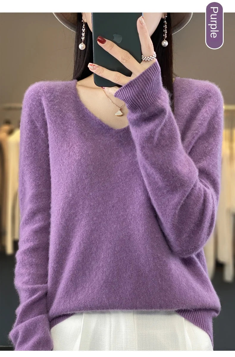 Merino Pure Wool V-neck Autumn And Winter Pullover Sweater