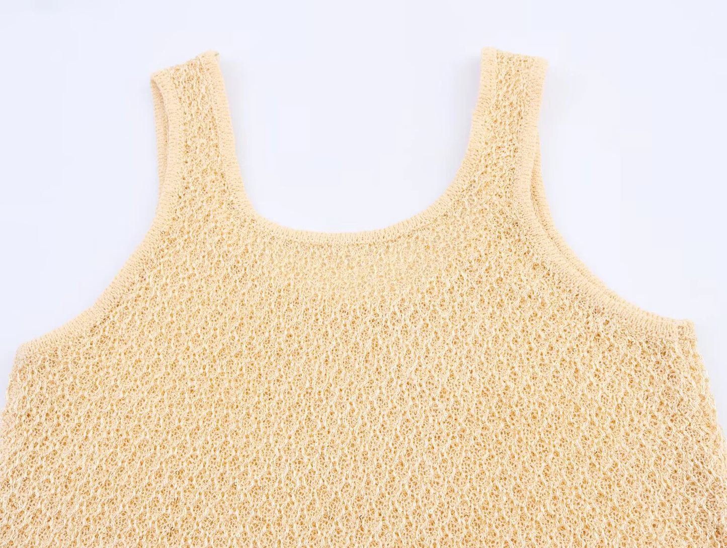 Simple Bead Decoration Round Neck Short Sleeve Knitted Top