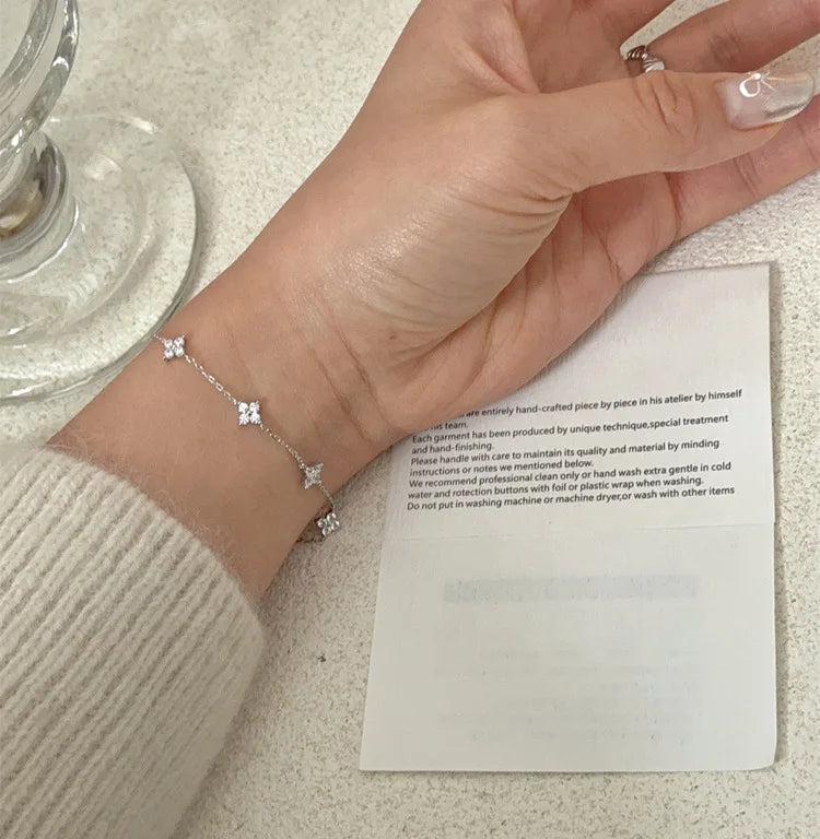 925 Silver Plated Cz Four-leaf Flower Bracelet