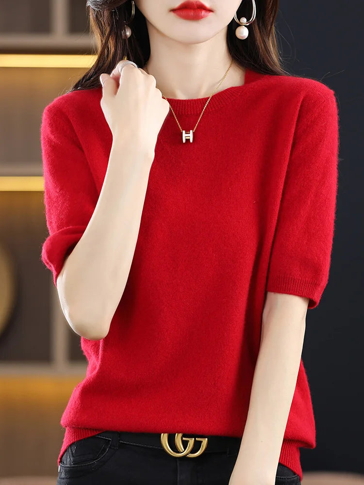 Merino Wool Short Sleeved Women's Sweater