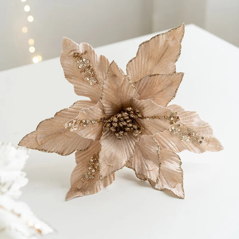 A Variety of High-end Velvet Fabric Hand-coated with Powder To Simulate Christmas Flowers and Christmas Decorations   Xmas Tree