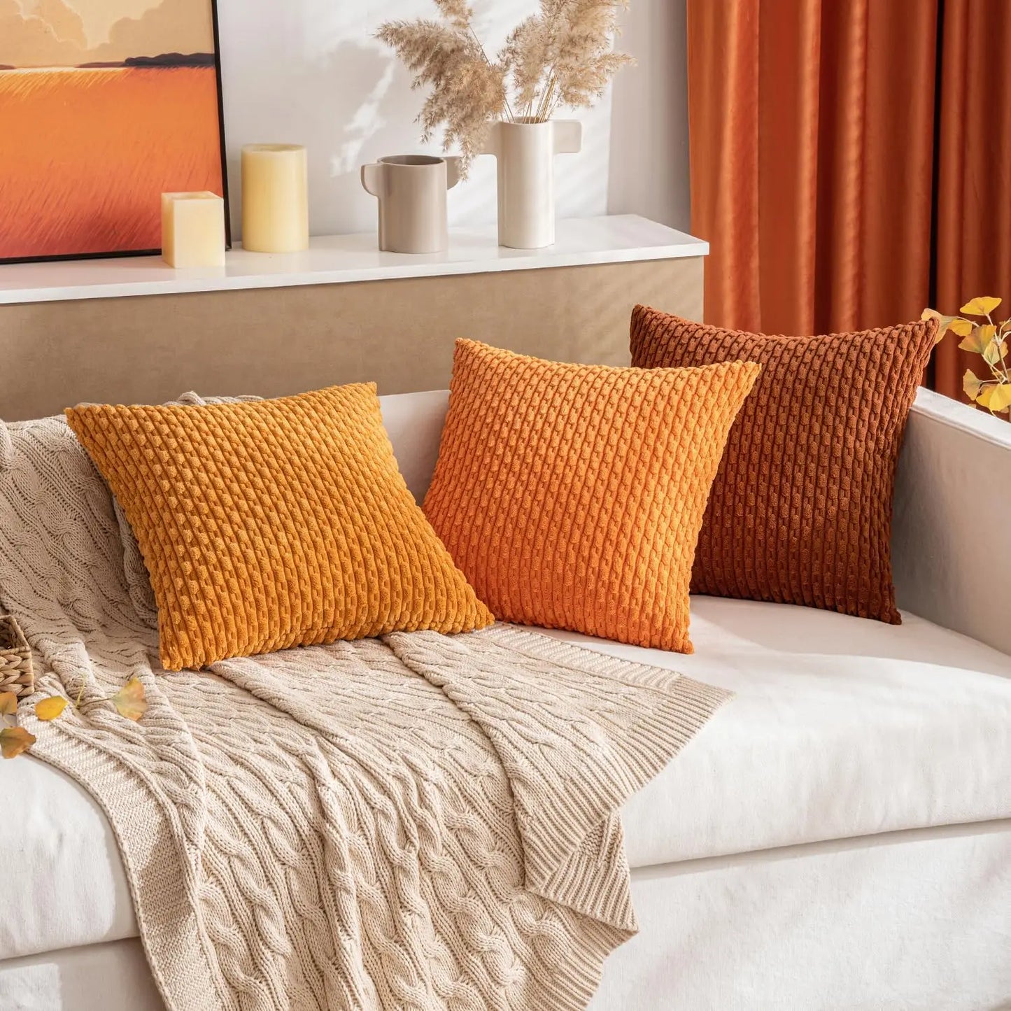 Fall Decorative Throw Pillow Covers Soft Corduroy Boho Striped Pillow Covers Pillowcases Farmhouse Home Decor for Couch Bed Sofa