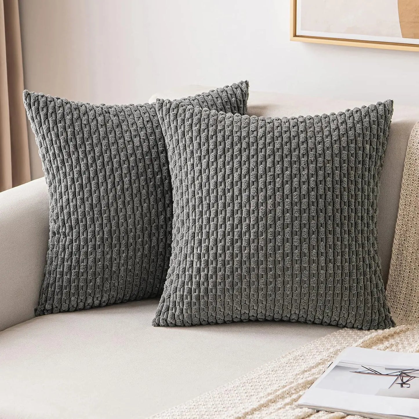 Fall Decorative Throw Pillow Covers Soft Corduroy Boho Striped Pillow Covers Pillowcases Farmhouse Home Decor for Couch Bed Sofa