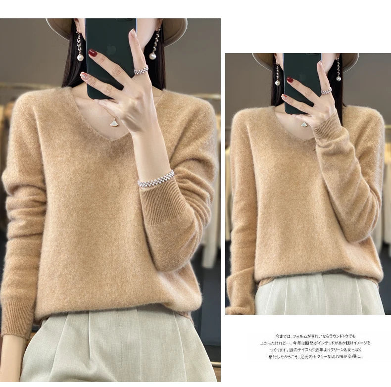 Merino Pure Wool V-neck Autumn And Winter Pullover Sweater