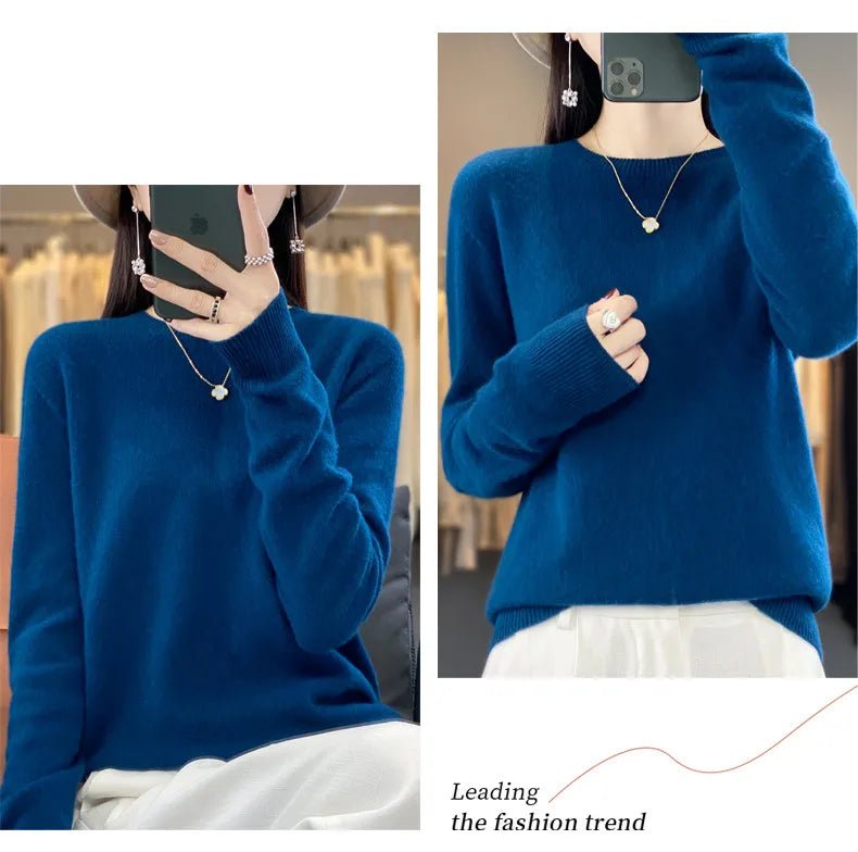 Wool Round Neck Top Fashion Versatile Knitted Loose Long Sleeve