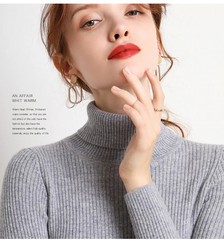 Heliar Women Fall Turtleneck Sweater Knitted Soft Pullovers Cashmere