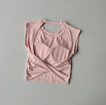 Sexy Short Backless Fixed Chest Pad Sports T-shirt