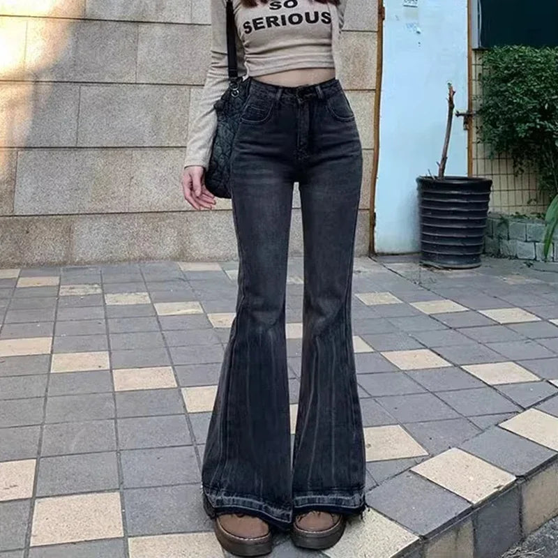 Woman High Waist Vintage Casual Flare Jeans