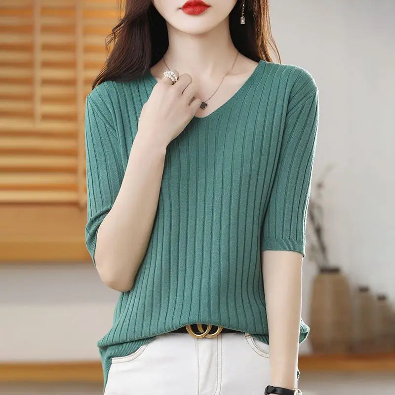 Women's V-neck Short-Sleeved Exquisite Cashmere