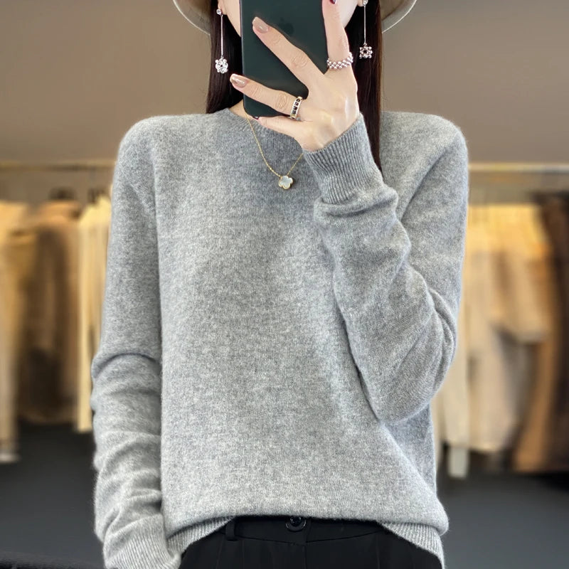 Wool Round Neck Top Fashion Versatile Knitted Loose Long Sleeve