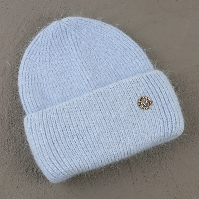 Winter Angola Rabbit Fur Knitted Beanies