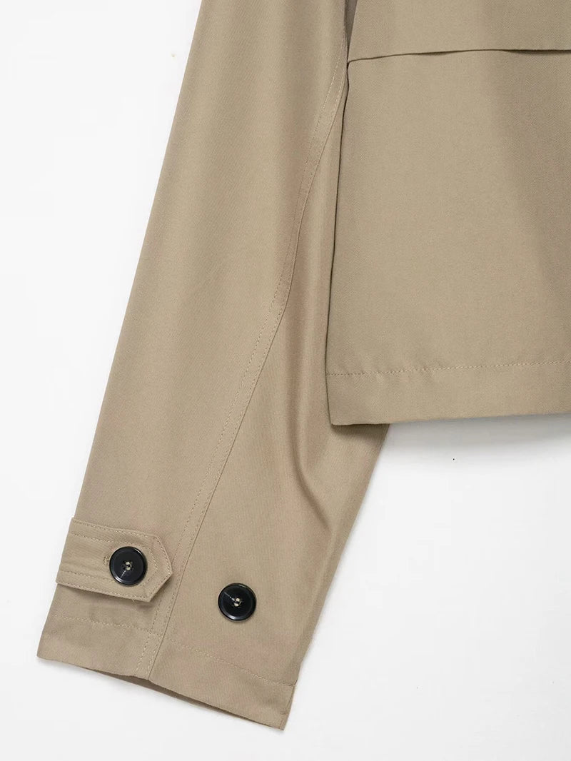 Double Breasted Short Coat Trench Turn-down Collar
