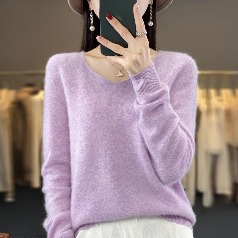 Merino Pure Wool V-neck Autumn And Winter Pullover Sweater