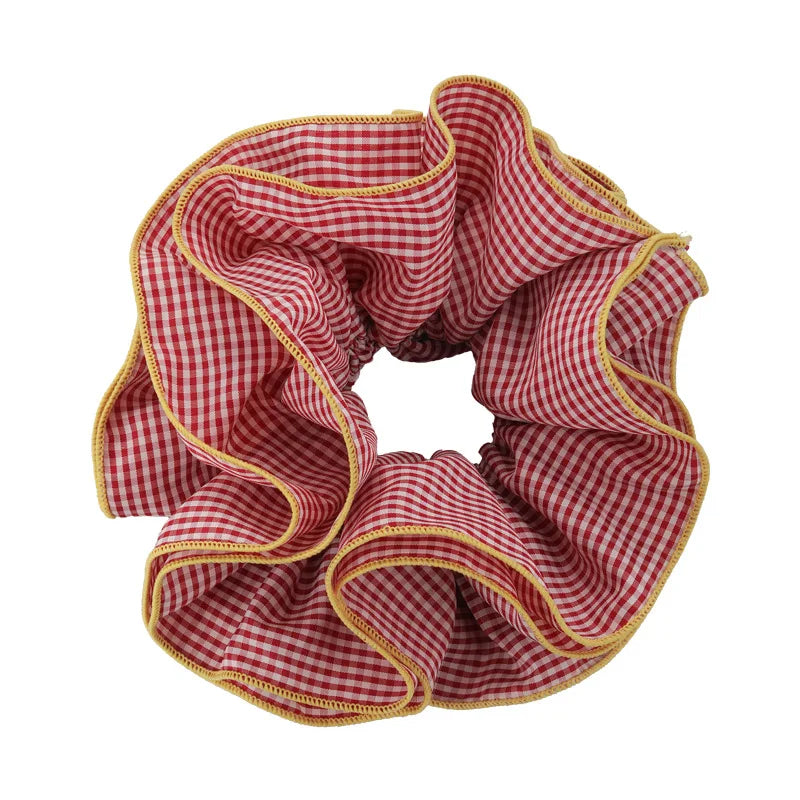 Retro Colorful Lattice Ruffles Hair Scrunchies Headbands