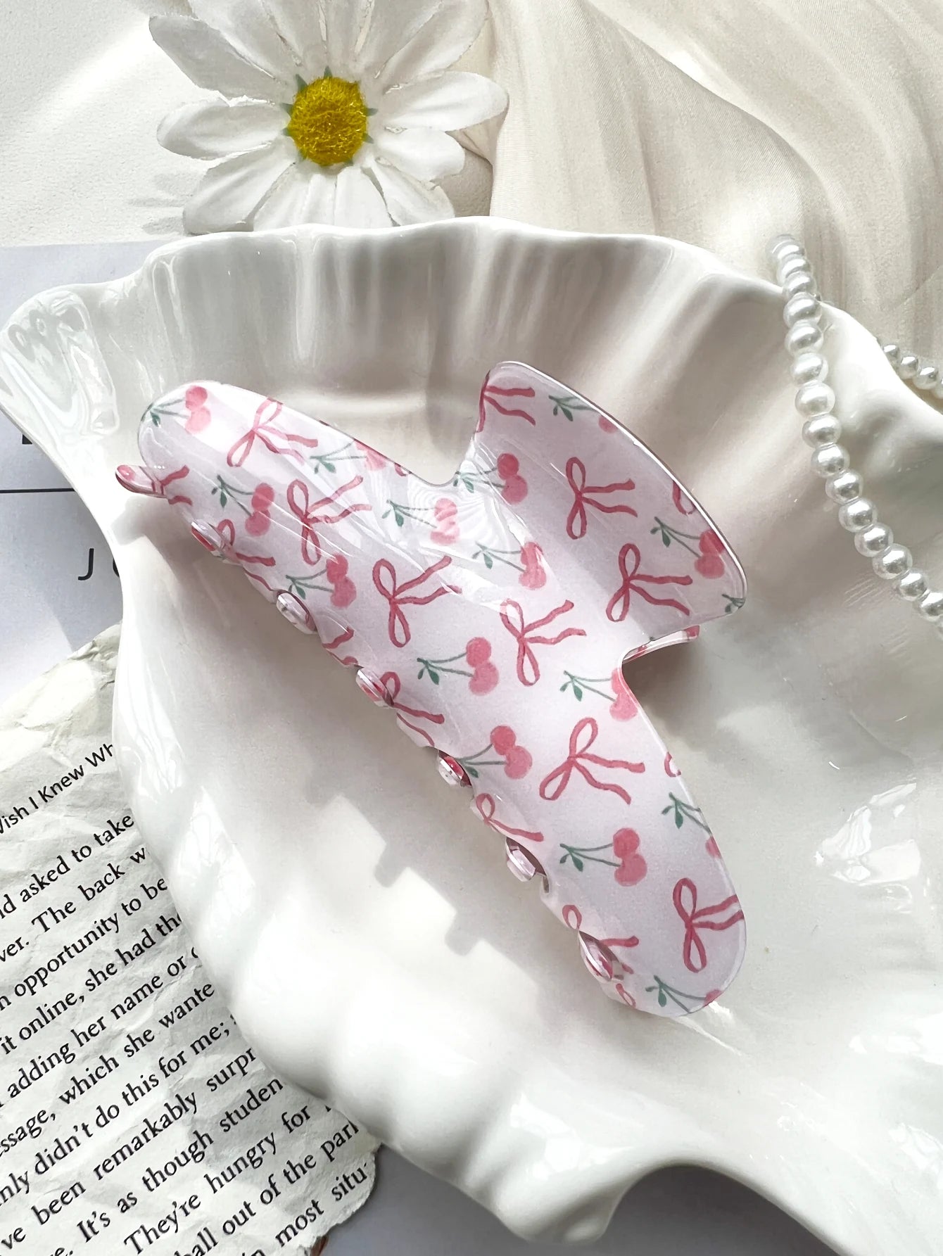 Pink Sweet Elegant Floral Cherry Hair Claw Clip Set