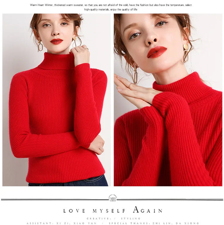 Heliar Women Fall Turtleneck Sweater Knitted Soft Pullovers Cashmere