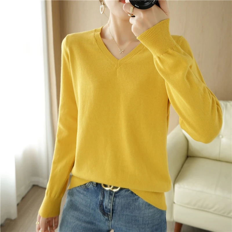 V-neck Knitted Sweater 100% Long Staple Cotton
