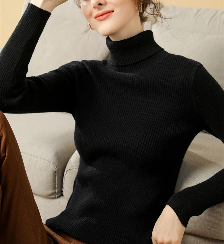 Heliar Women Fall Turtleneck Sweater Knitted Soft Pullovers Cashmere