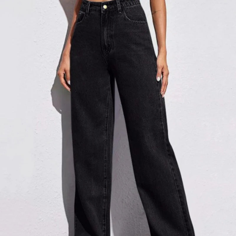 Wide-legged  High-waisted Straight Tube, Thin and Drape Jeans
