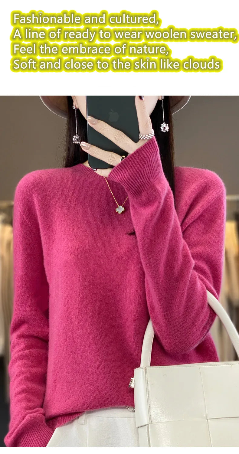Wool Round Neck Top Fashion Versatile Knitted Loose Long Sleeve