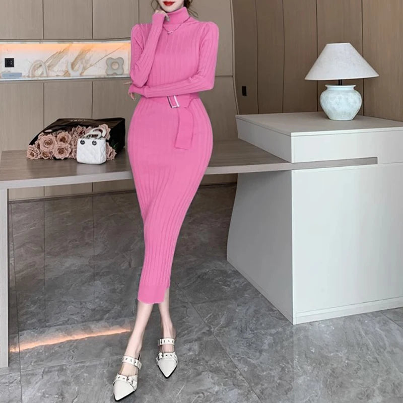 Maxi Dress 2024 Autumn Winter Turtleneck Sweater Dress