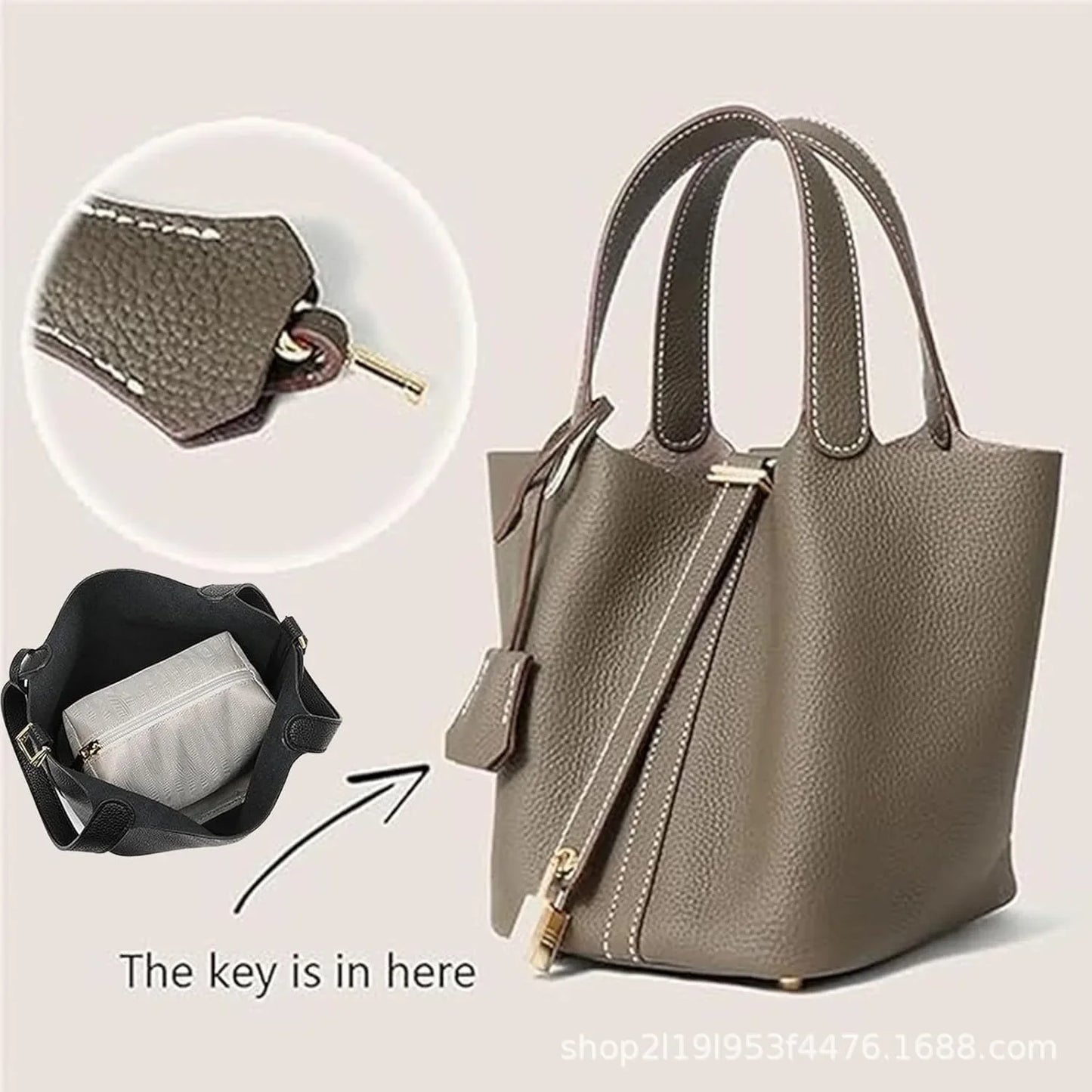 Large Capacity PU Handbag Basket Bucket Bag