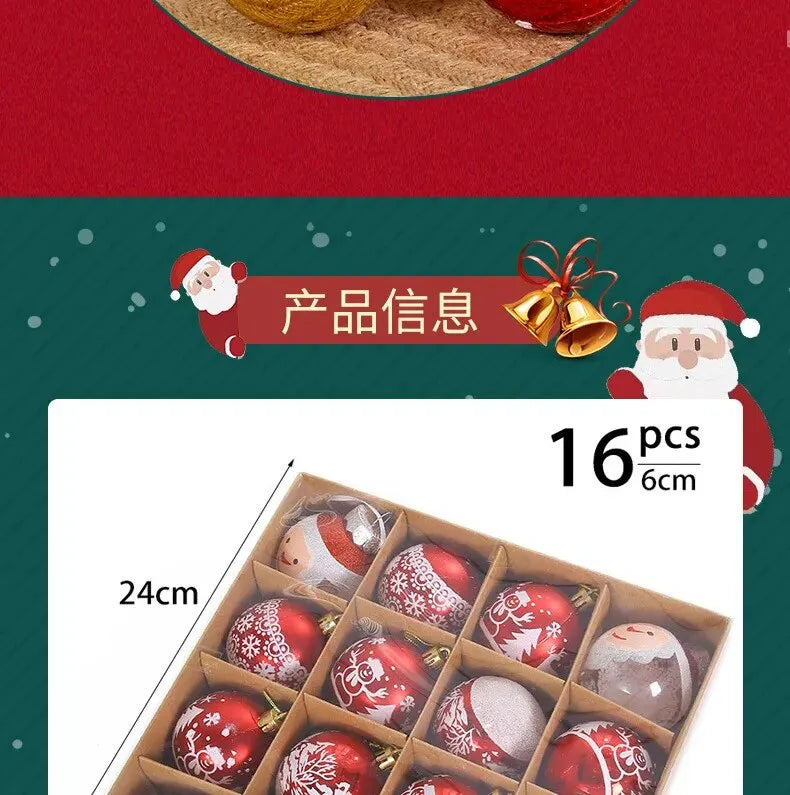 16pcs Christmas Ball Christmas Tree Decoration Ornaments for Home Decor Halloween New Year Navidad Pendant Ball Accessories