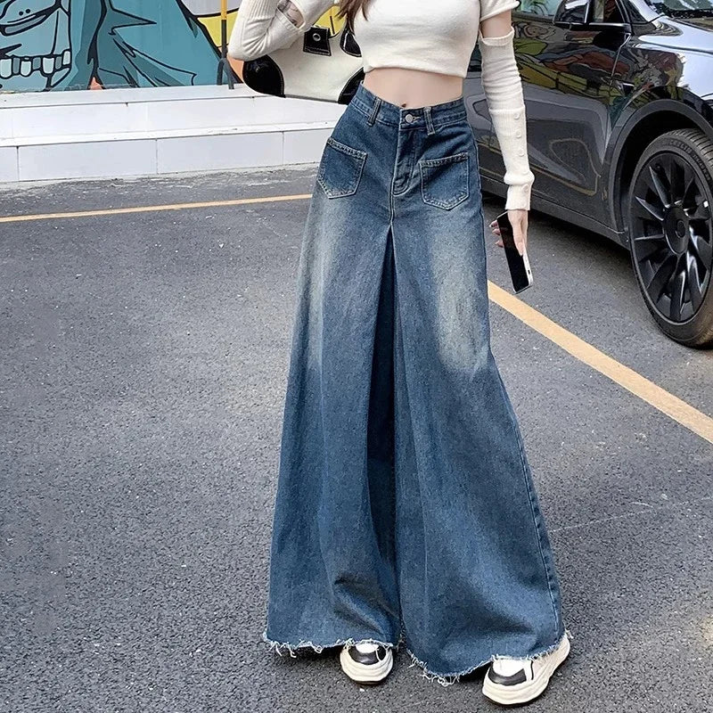 Woman High Waist Vintage Designer Wide Leg Jeans