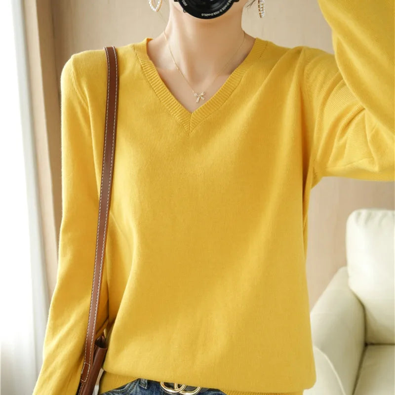 V-neck Knitted Sweater 100% Long Staple Cotton
