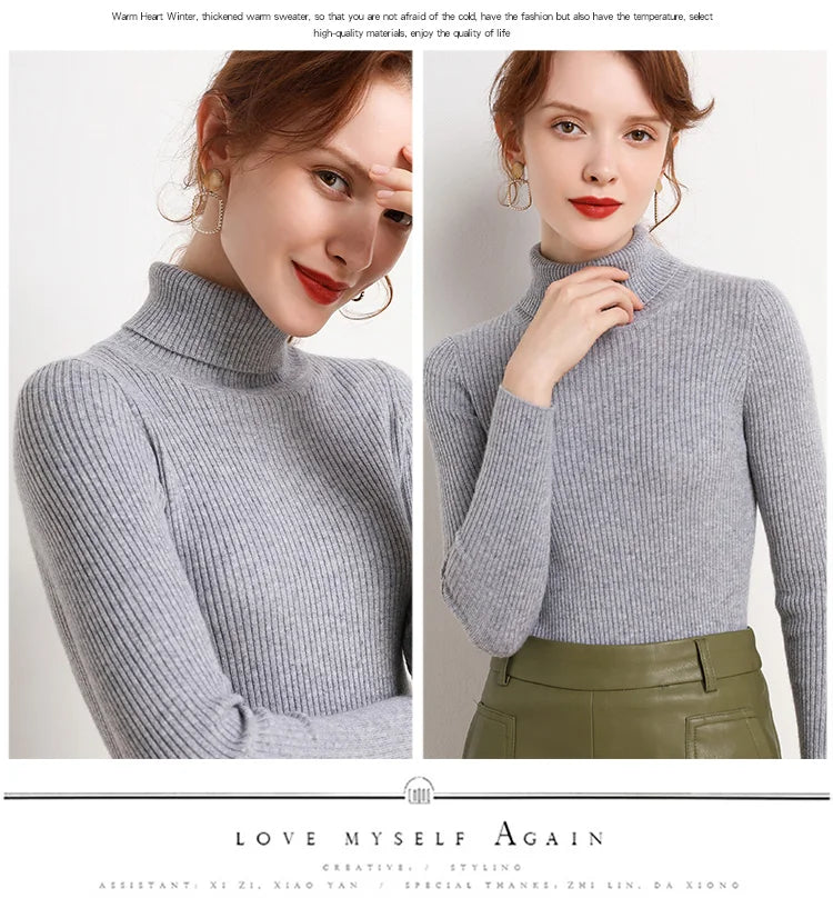 Heliar Women Fall Turtleneck Sweater Knitted Soft Pullovers Cashmere