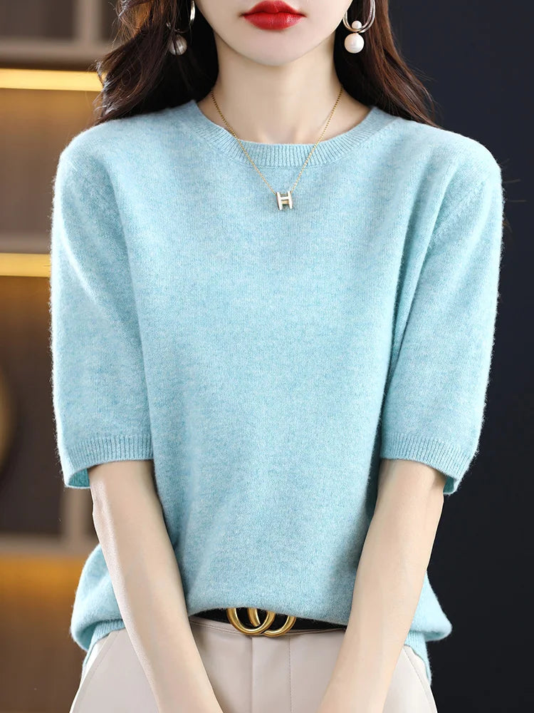 Merino Wool Short Sleeved Women's Sweater