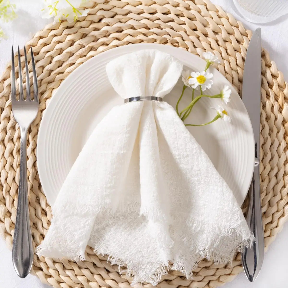 6Pcs 32x32cm Handmade Cotton Cloth Napkins, 100% Cotton
