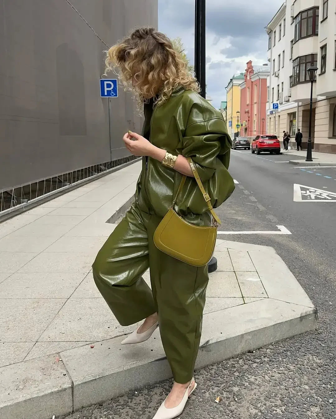 Olive Green Solid Leather Jacket