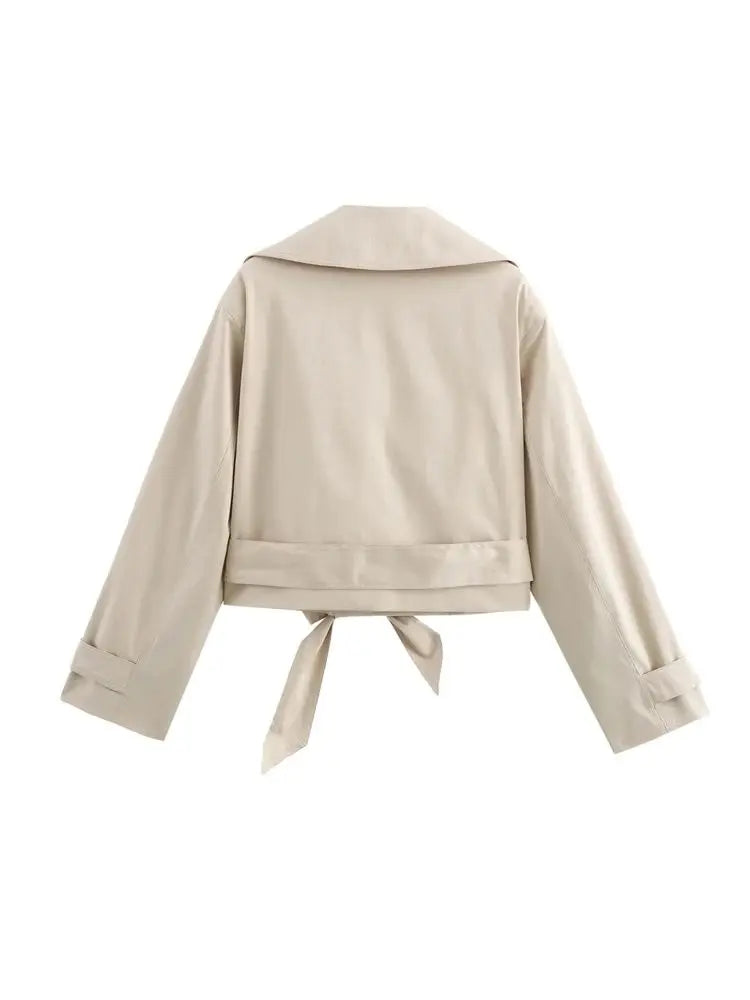 Crop Trench Coat for Women Fashion Belt