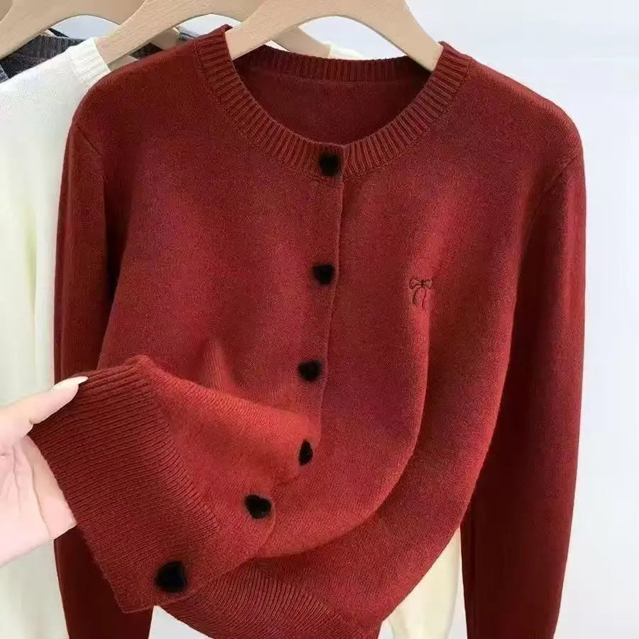 Women's Clothing Vintage Love Button Knit Cardigan