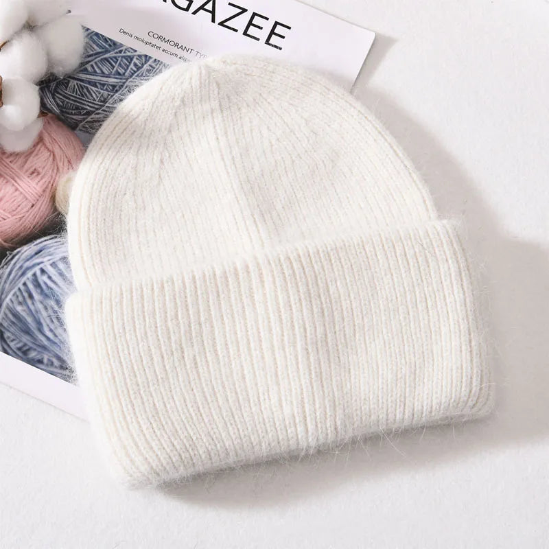 Winter Angola Rabbit Fur Knitted Beanies