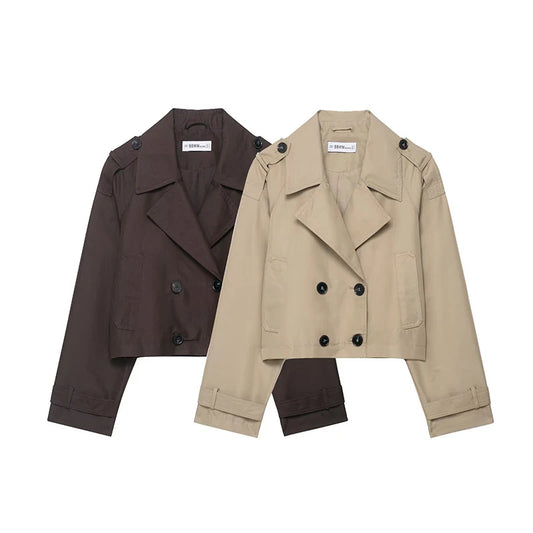 Double Breasted Short Coat Trench Turn-down Collar